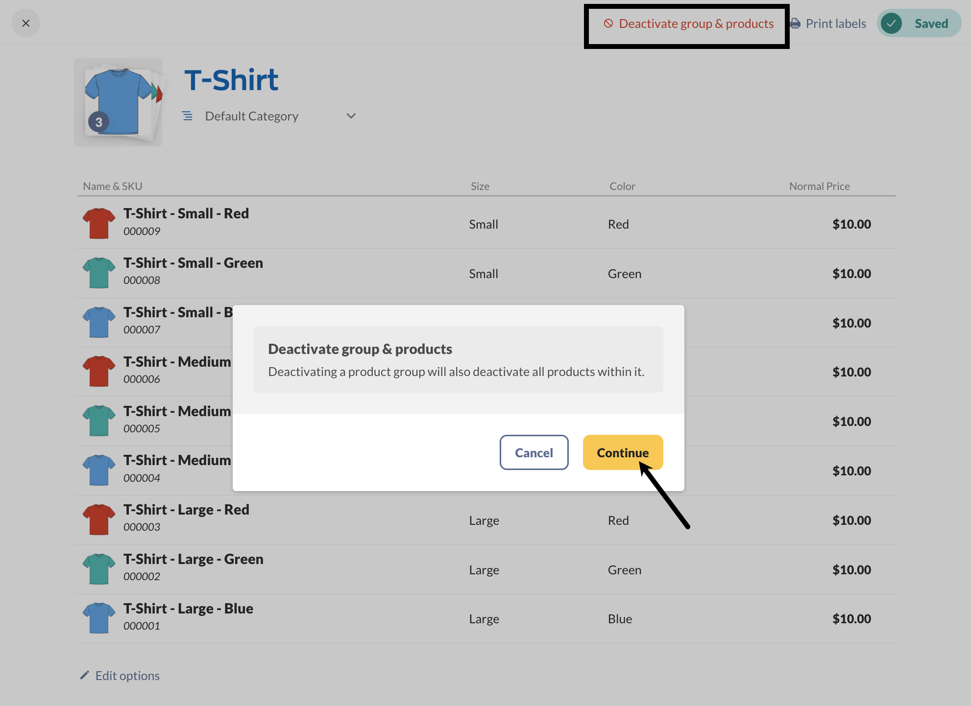 How to deactivate product groups and variant products.