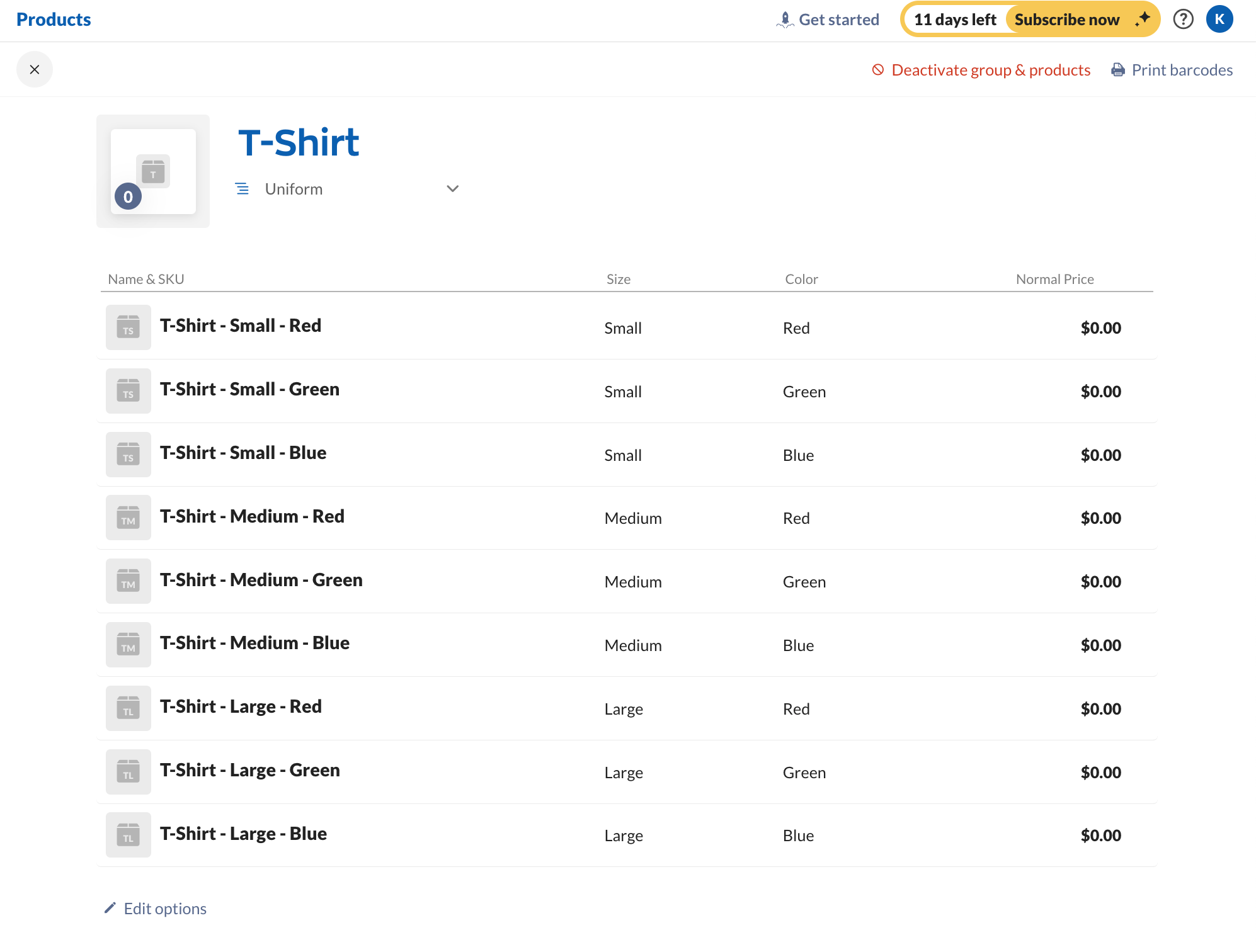 Example of a new product group record after import.
